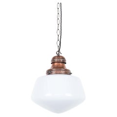 Vintage Antique Art Deco Church Opaline Glass Pendant Light, C.1930