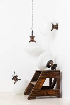 Vintage Antique Art Deco Church White Opaline Glass Flush Ceiling Light, C.1920