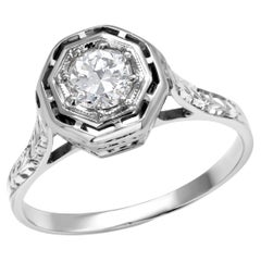 Antique Antique Art Deco Eighteen Karat Gold Diamond Filigree Engagement Ring