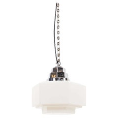 Sechseckige antike Vintage-Pendelleuchte aus Opalglas im Art déco-Stil, um 1930