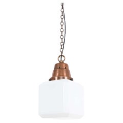 Vintage Antique Art Deco Large GEC Cube Opaline Glass Pendant Light, C.1930