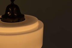 Vintage Antique Art Deco Large Round Stepped Opaline Glass Pendant Light, C.1930