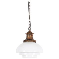 Vintage Antique Art Deco Large Stepped GEC Opaline Glass Pendant Light, C.1930
