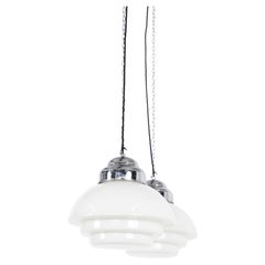 Vintage Antique Art Deco Large Stepped Opaline Glass Pendant Light, C.1930