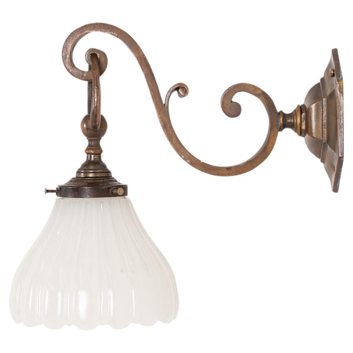 Vintage Antique Brass GEC Moonstone Wall Lamp Sconce Light c.1930 For Sale