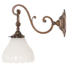 Vintage Antique Brass GEC Moonstone Wall Lamp Sconce Light c.1930