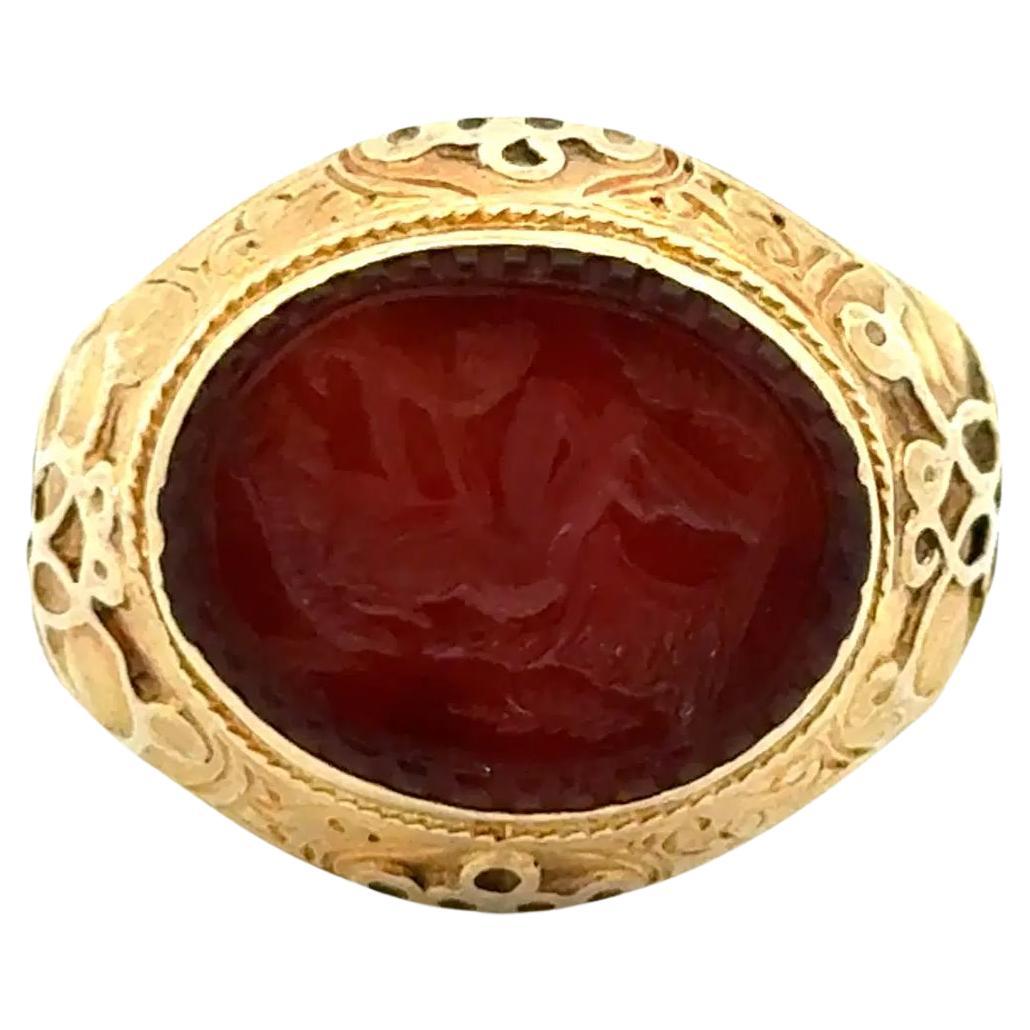 Vintage Antique Carnelian Intaglio Engraved Gold Ring