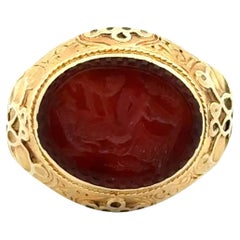 Vintage Antique Carnelian Intaglio Engraved Gold Ring