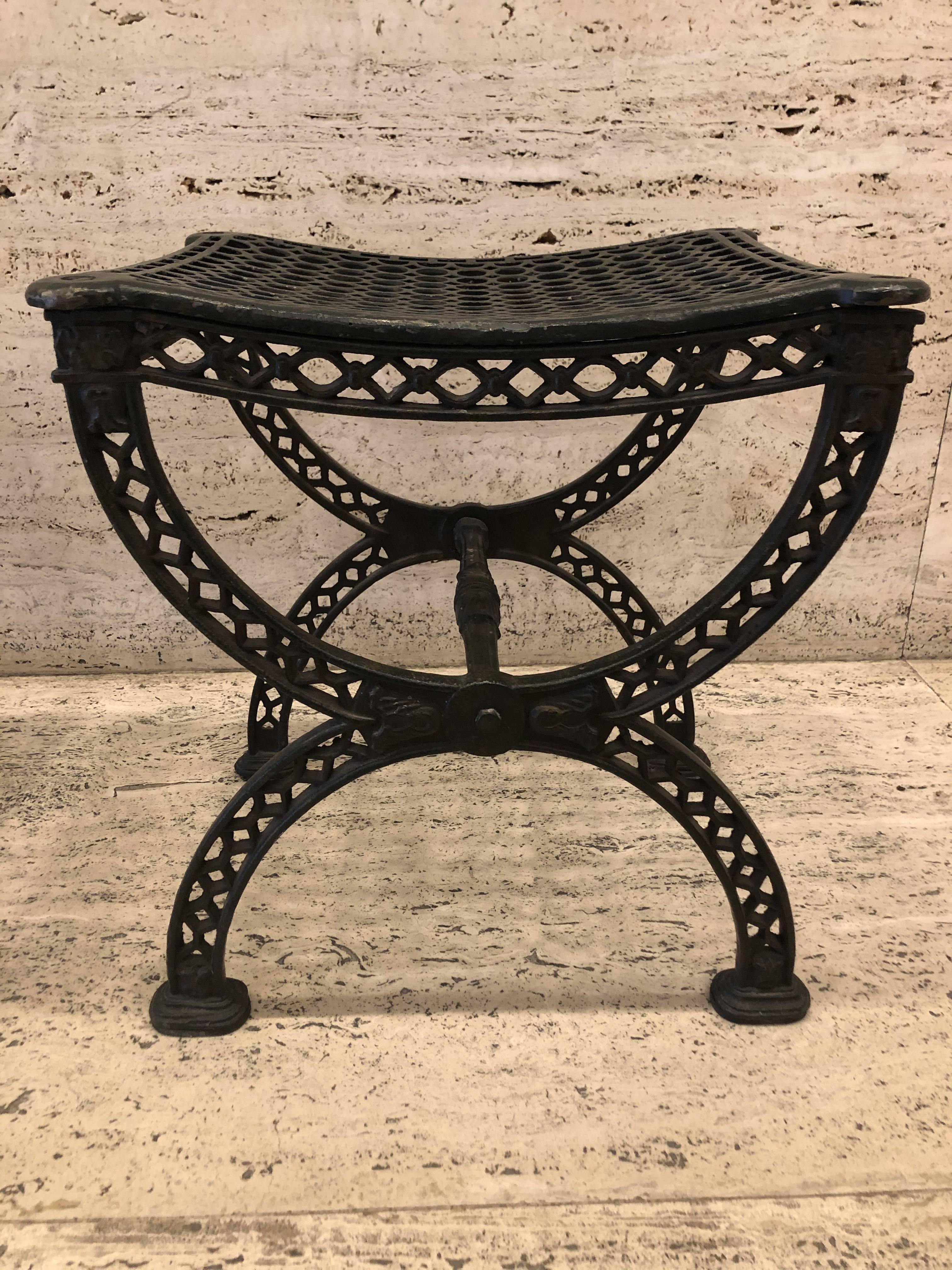 The real deal!! These are gorgeous, heavy, sturdy, and comfortable. French Filigree cast iron stools. In excellent condition.
Circa - 1940

They sat in her grandmothers garden during her childhood. After years in storage, the seller is ready for