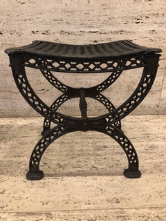 Vintage Antique Cast Iron Filigree X Benches Stools