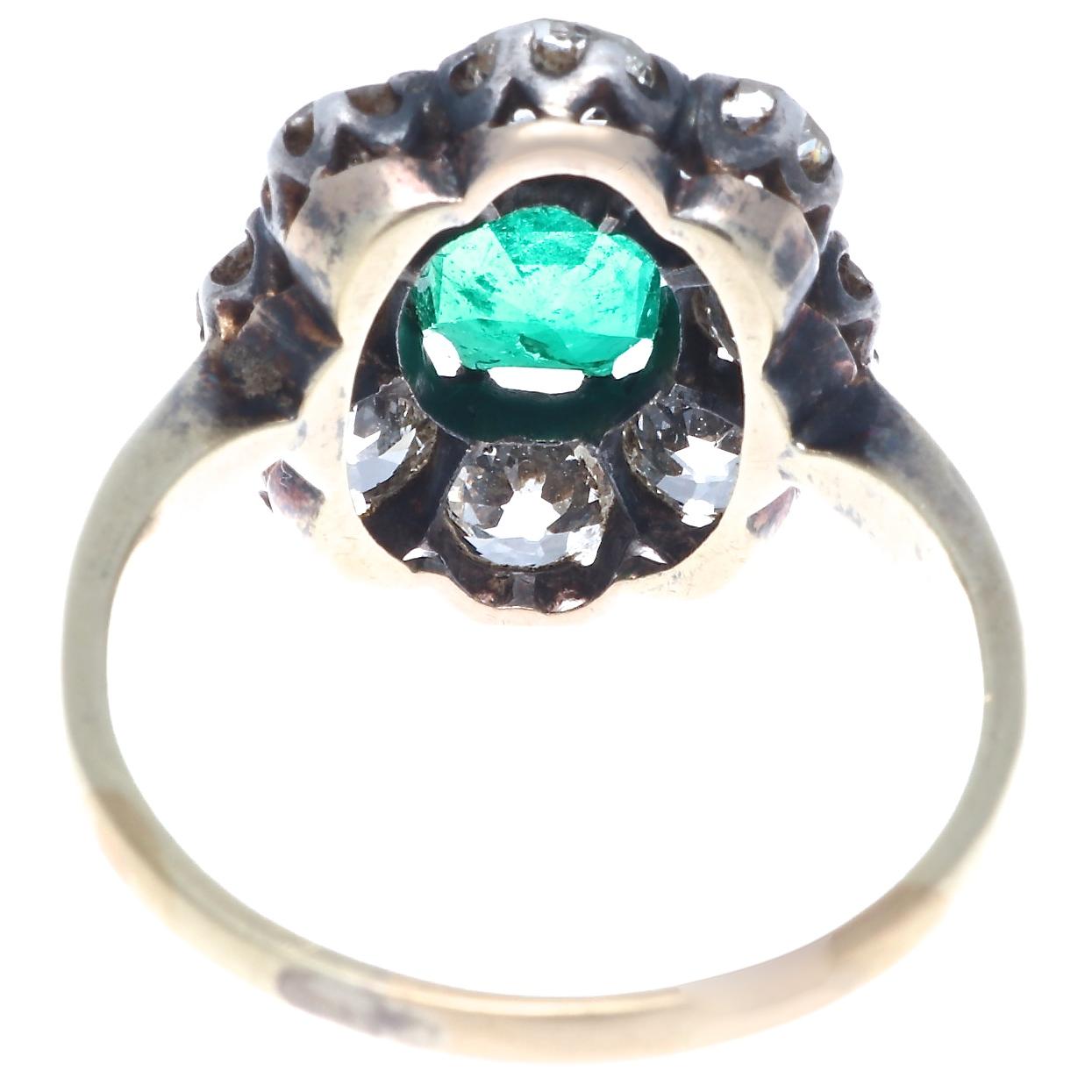 Victorian Antique Colombian Emerald Diamond Ring