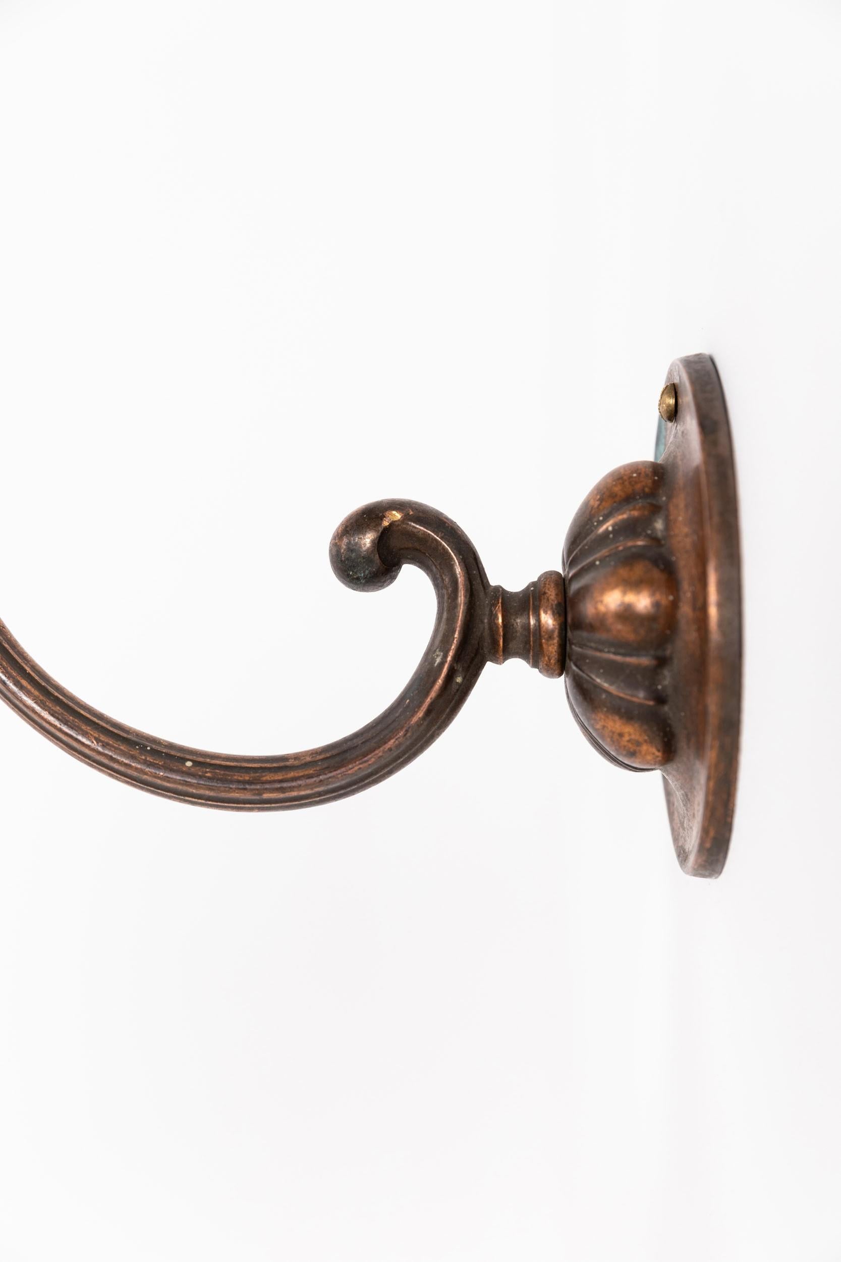 Vintage Antique Copper Brass GEC Holophane Glass Wall Lamp Sconce Light c.1920 In Fair Condition In London, GB