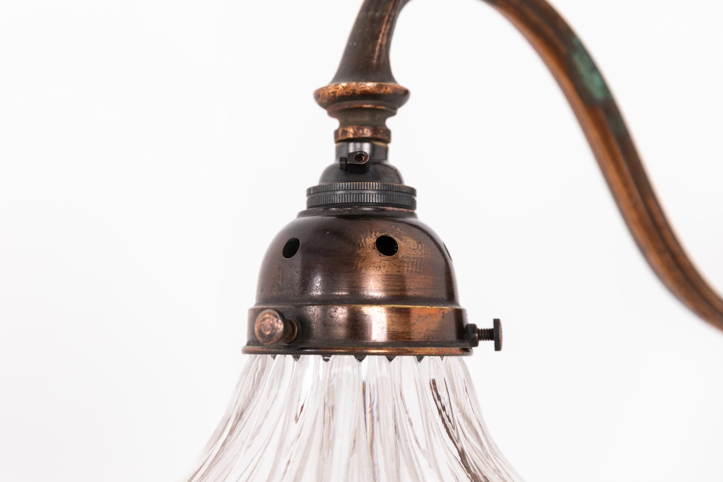 Vintage Antique Copper Brass GEC Holophane Glass Wall Lamp Sconce Light c.1920 1