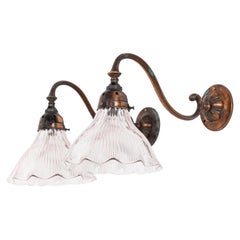 Antique Antique Copper Brass GEC Holophane Glass Wall Lamp Sconce Light c.1920
