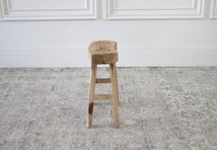 Vintage Antique Curved Elm Wood Stool or Side Table