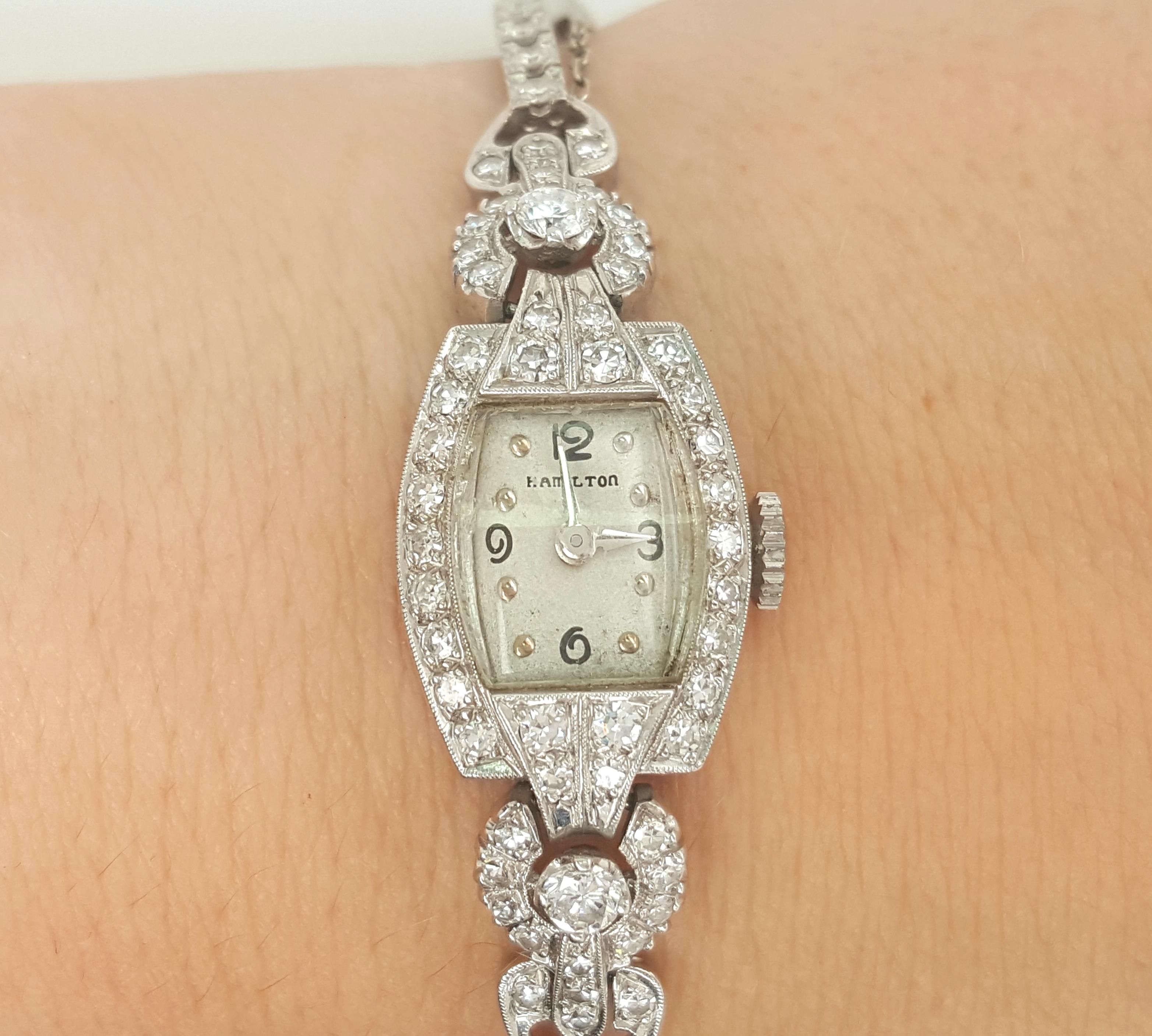 Vintage Antique Diamond Hamilton Platinum Ladies Watch 2