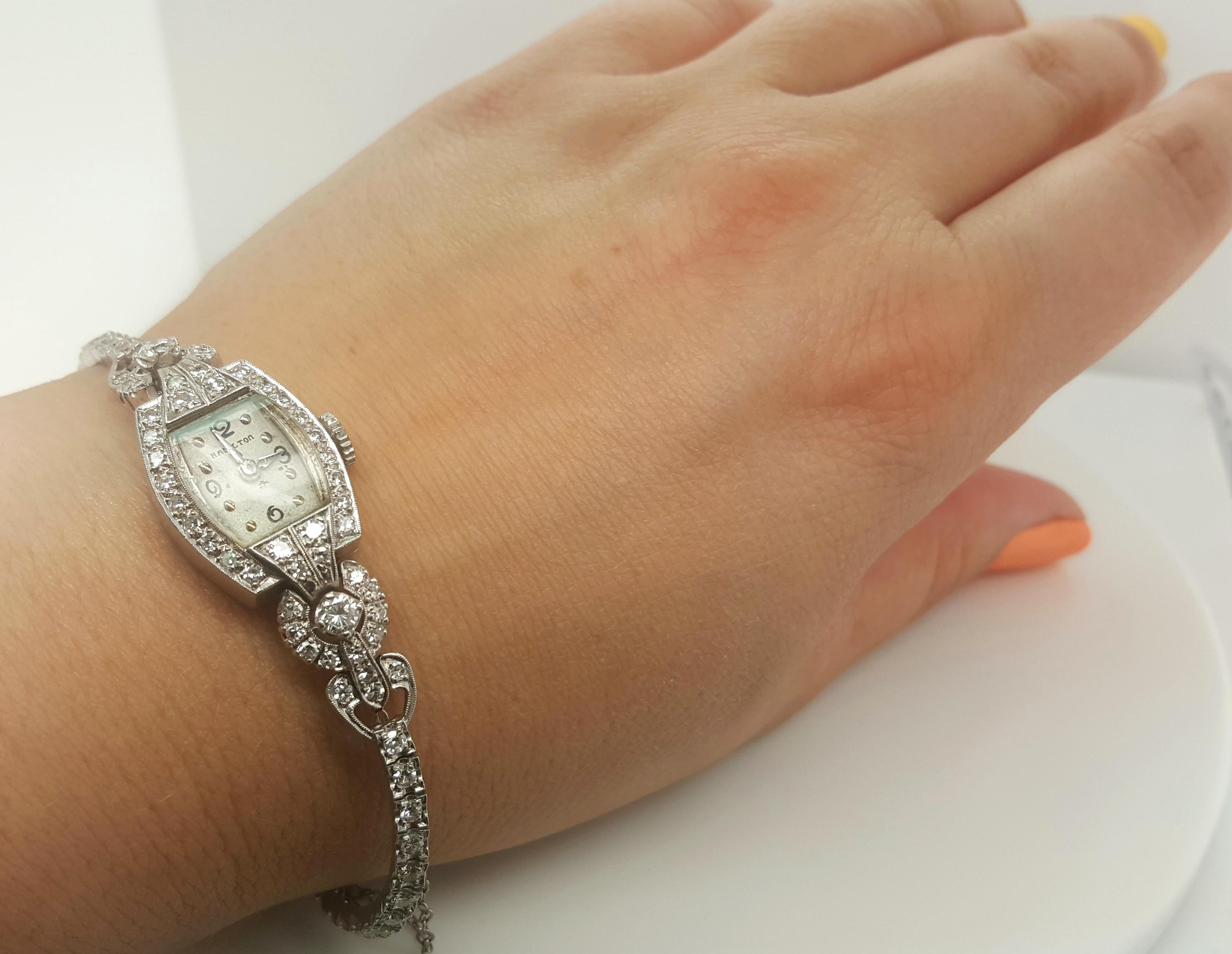 Vintage Antike Diamant Hamilton Platin Damenuhr 2