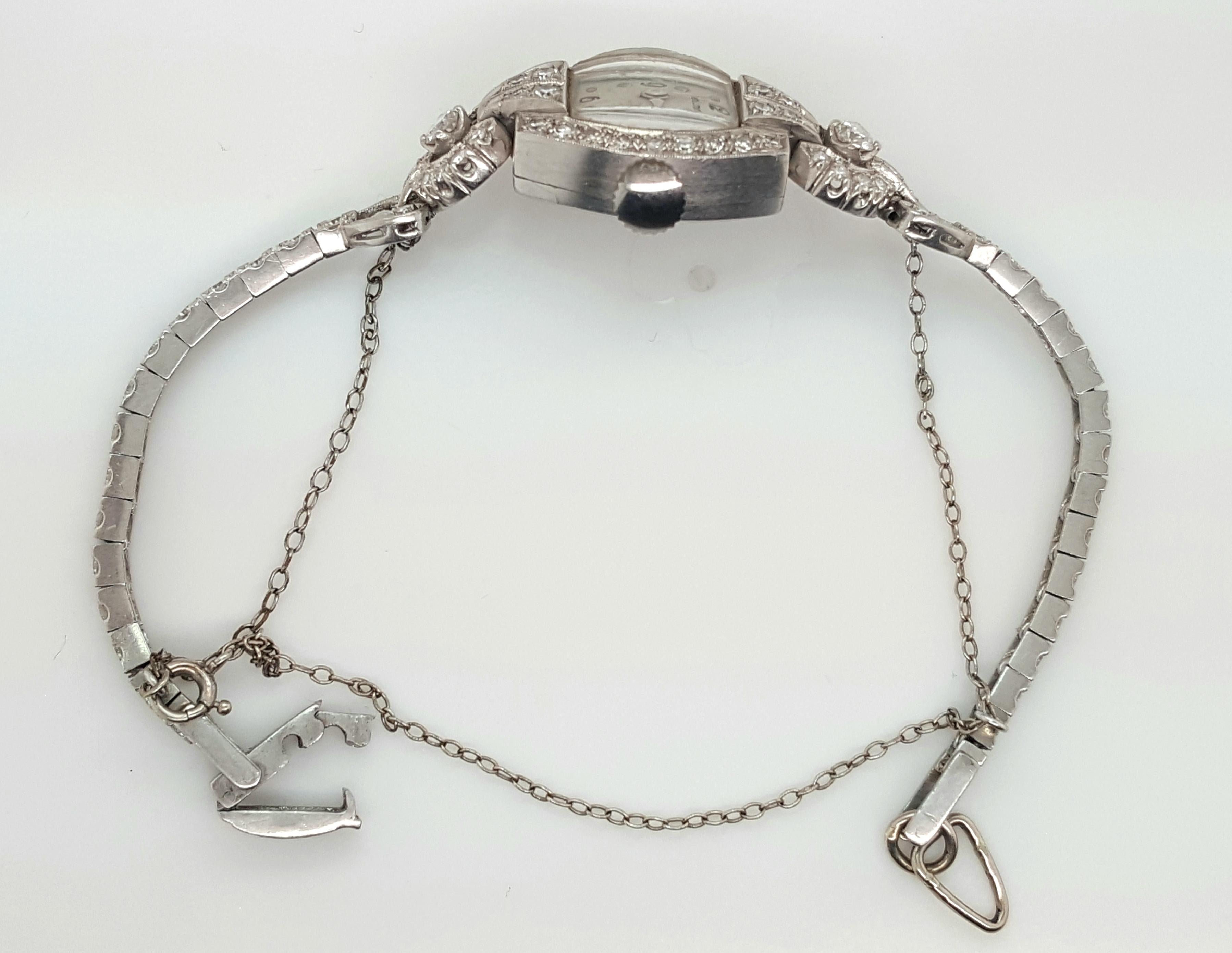 Vintage Antike Diamant Hamilton Platin Damenuhr 3