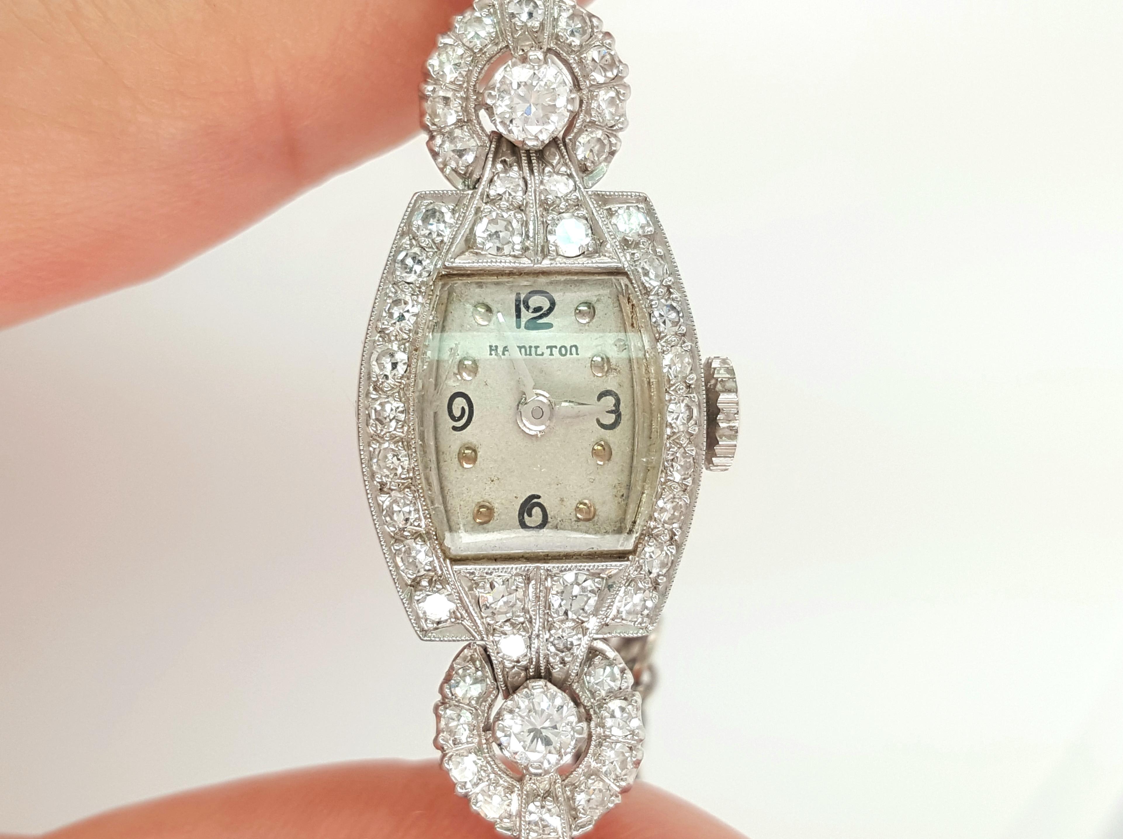 Vintage Antike Diamant Hamilton Platin Damenuhr 4