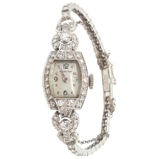 Vintage Antique Diamond Hamilton Platinum Ladies Watch at 1stDibs