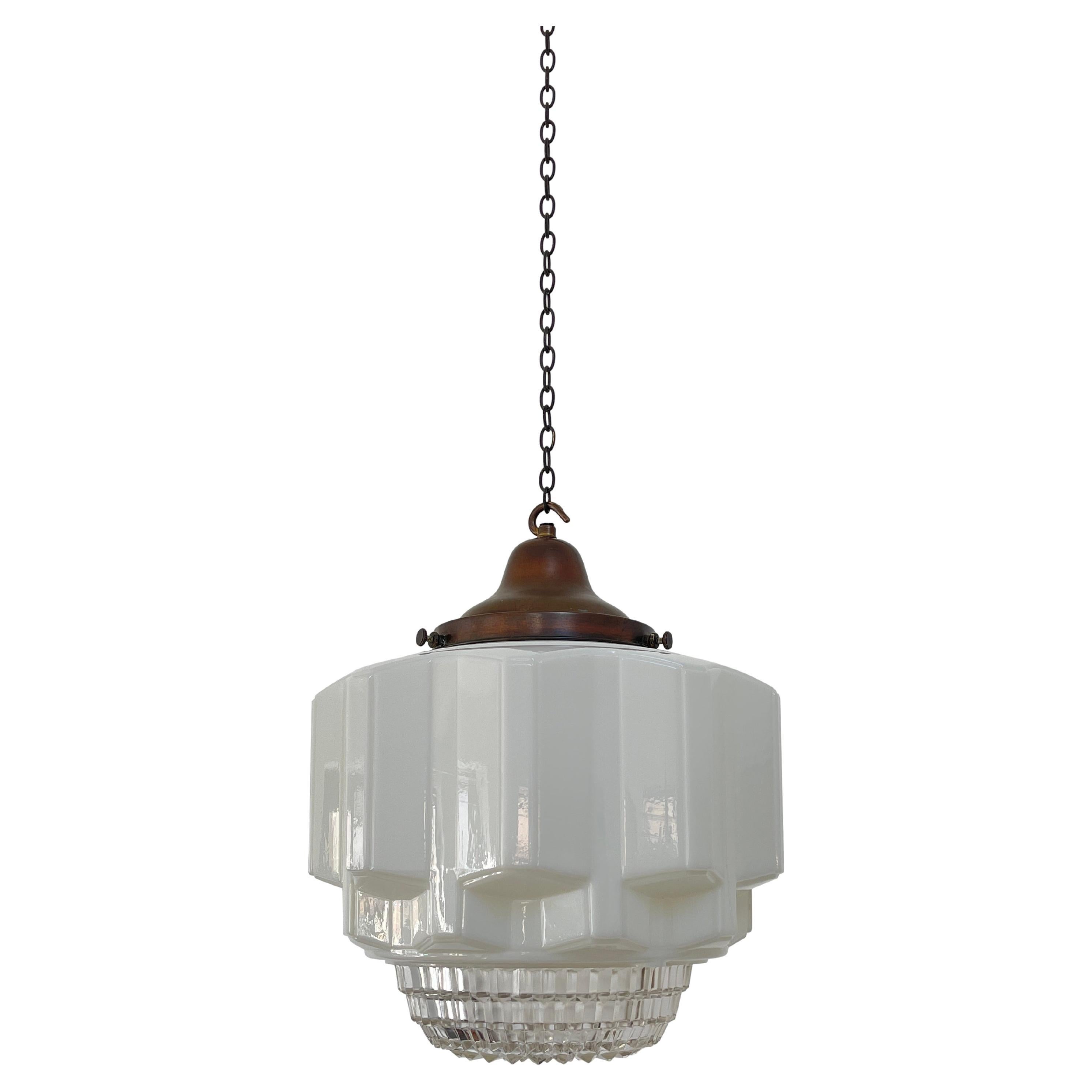 Vintage Antique Diffused Opaline Milk Glass Church Ceiling Pendant Light Lamp