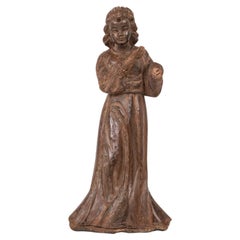 Statuette religieuse vintage ancienne du début du 20e siècle en bois sculpté, vers 1920