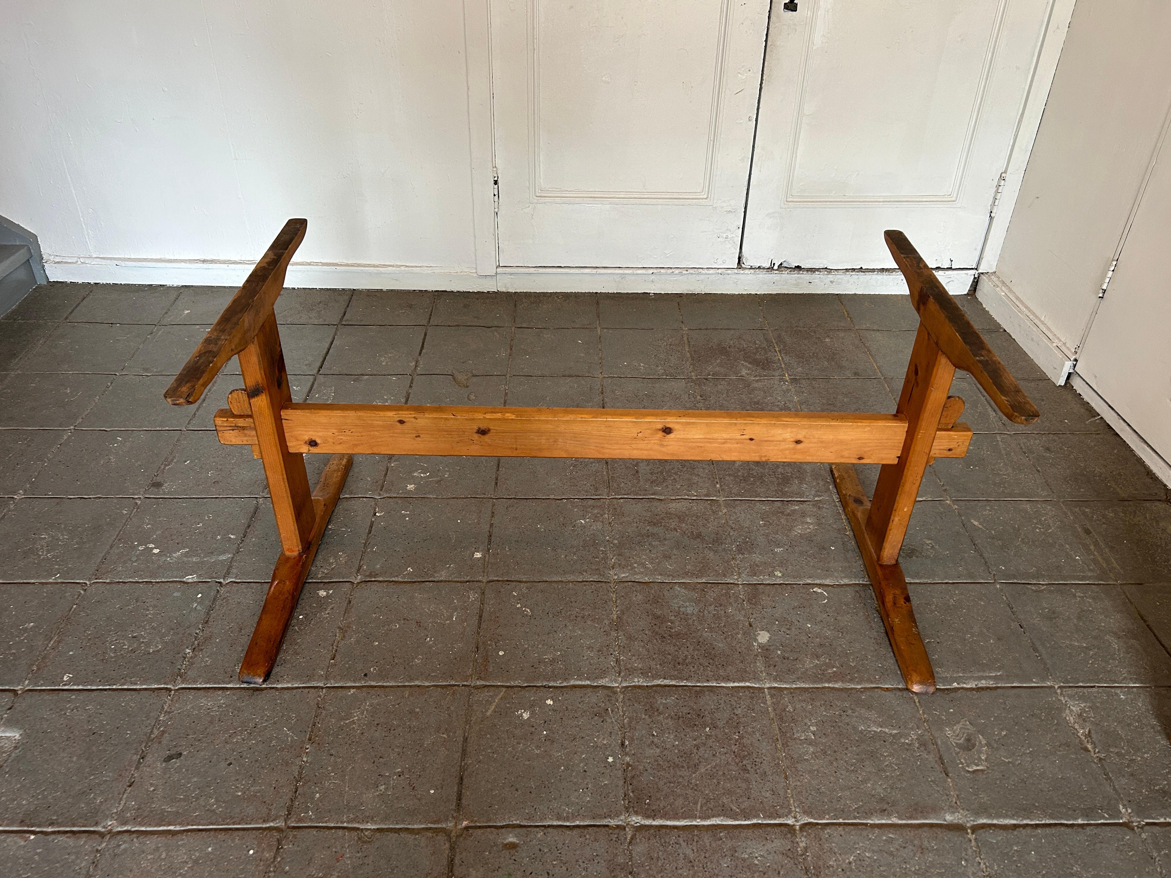 Vintage Antique Early American Rustic Solid Pine Farm Trestle Base Dining Table 3