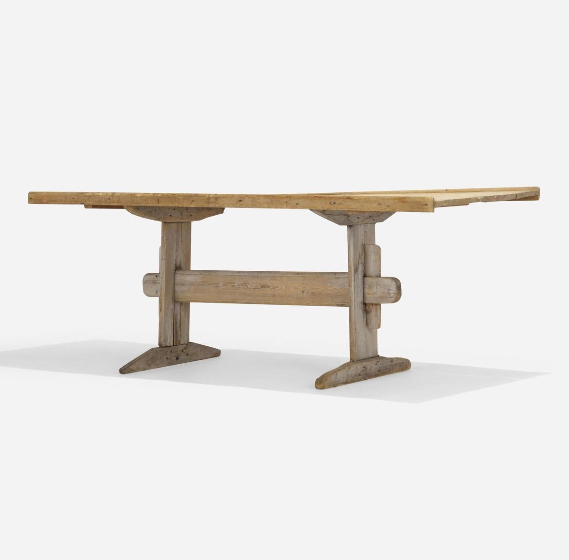 Vintage Antique Early Swedish Rustic Solid Pine Farm Trestle Base ...