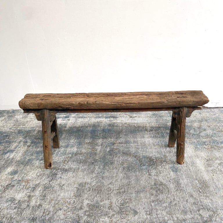Vintage Antique Elm Wood Bench For Sale at 1stDibs
