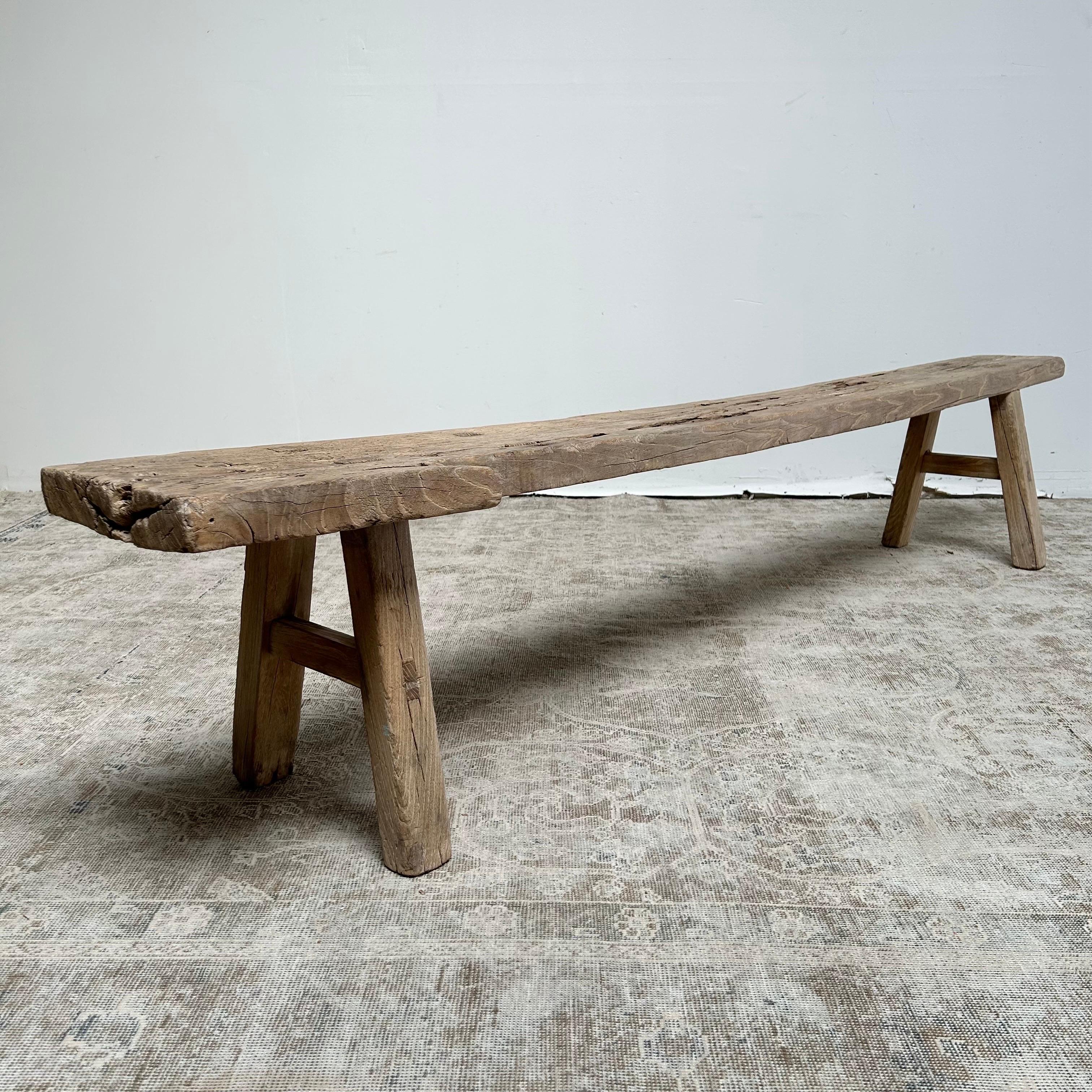 Vintage Antique Elm Wood Bench at 1stDibs