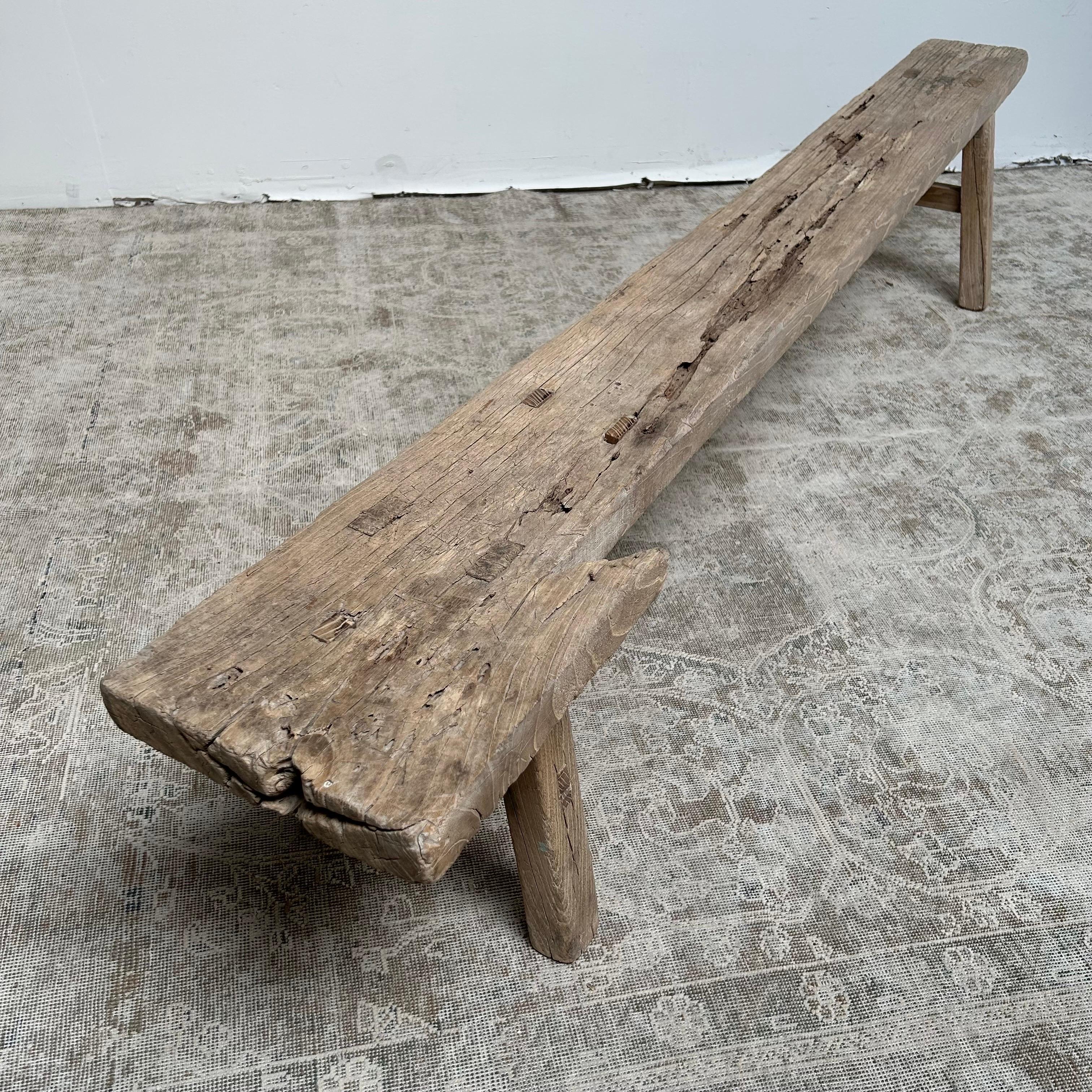 Vintage Antique Elm Wood Bench at 1stDibs