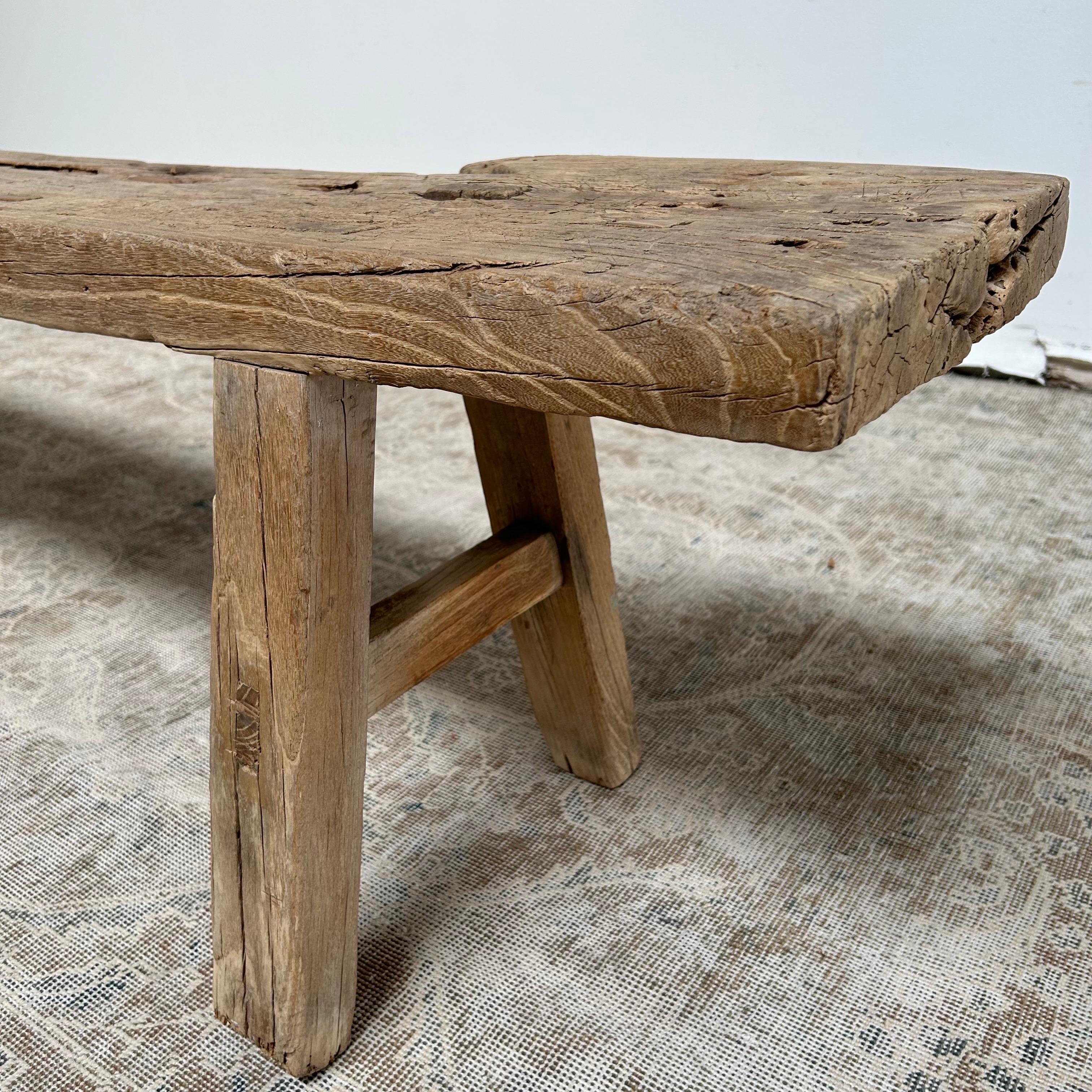 Vintage Antique Elm Wood Bench at 1stDibs