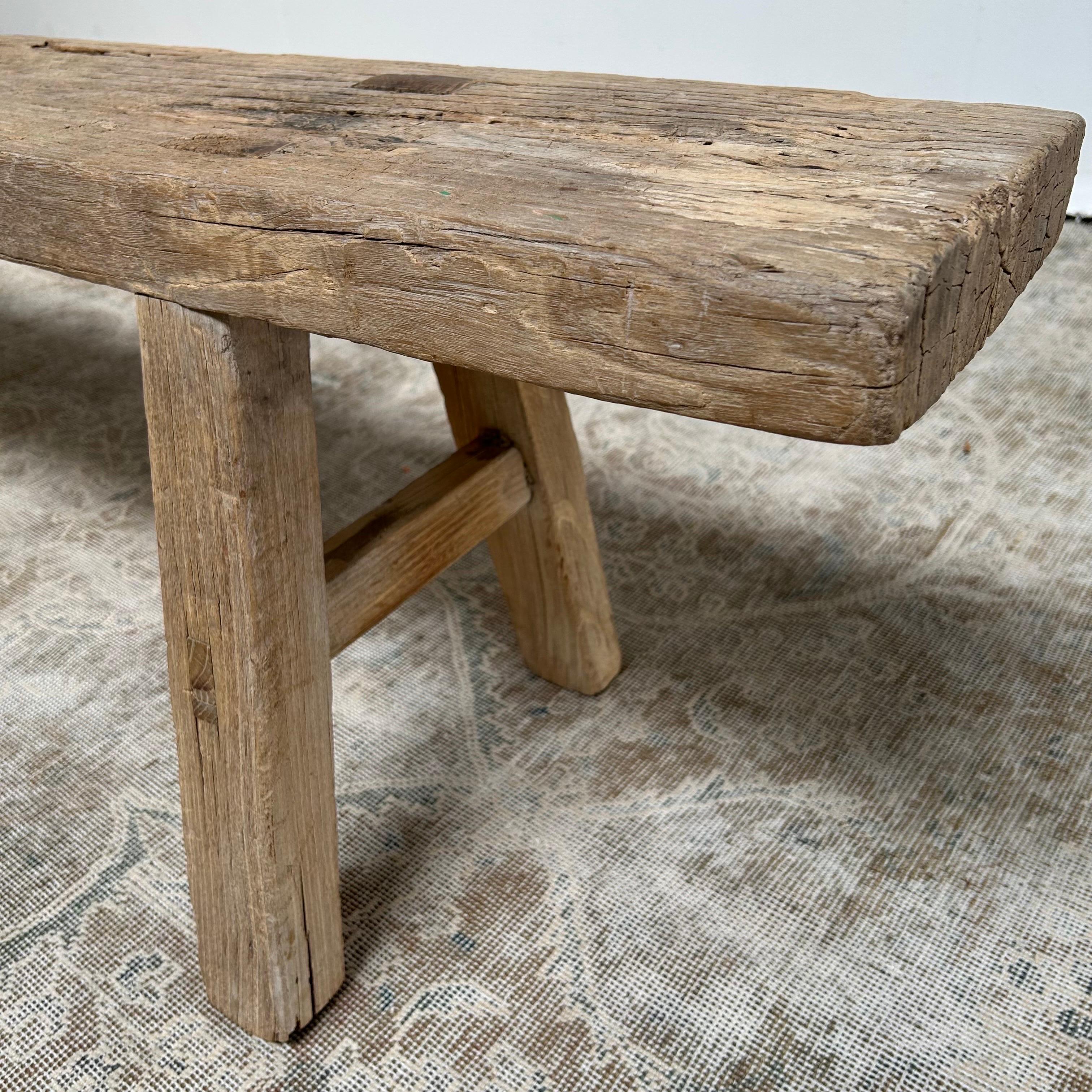 Vintage Antique Elm Wood Bench at 1stDibs