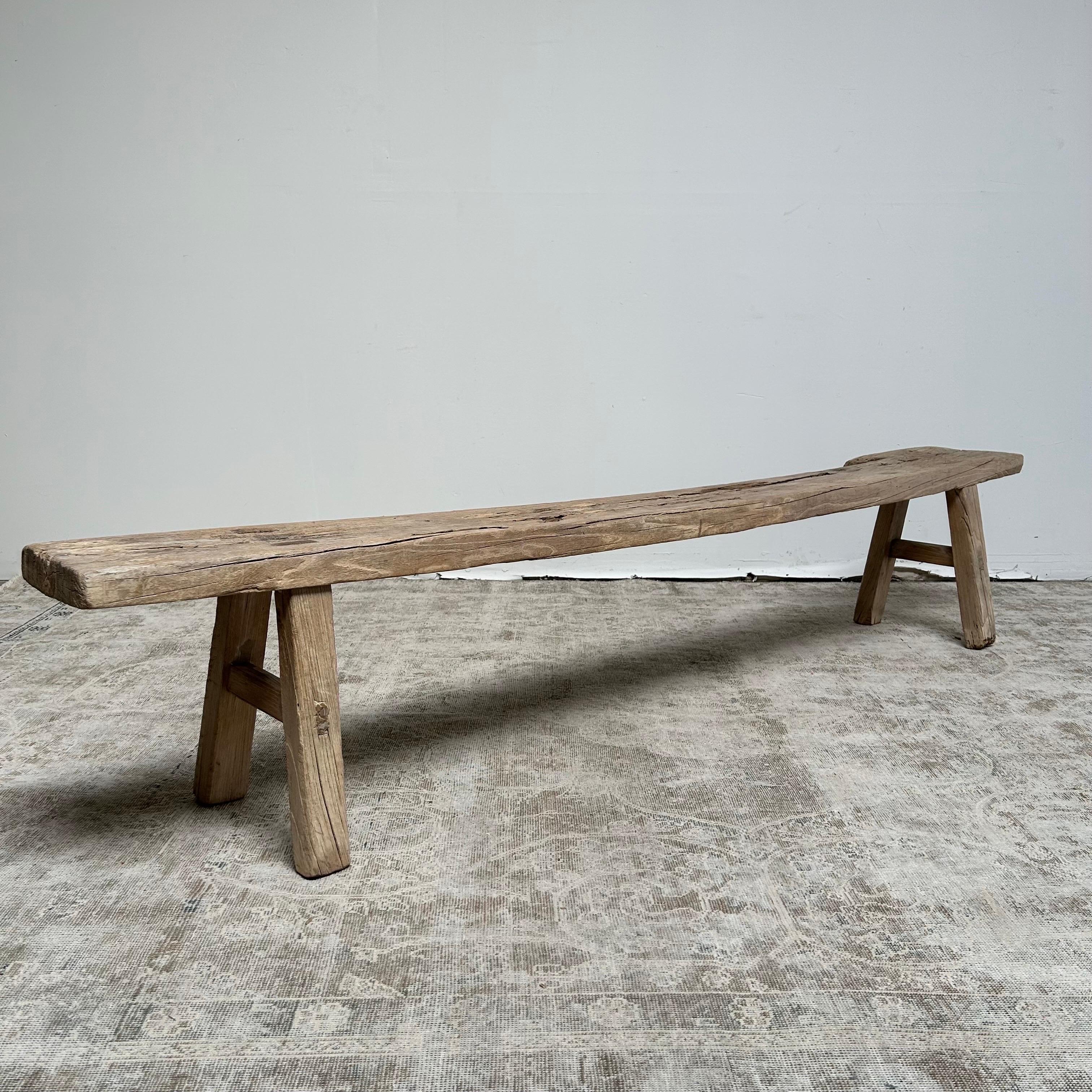 Vintage Antique Elm Wood Bench at 1stDibs
