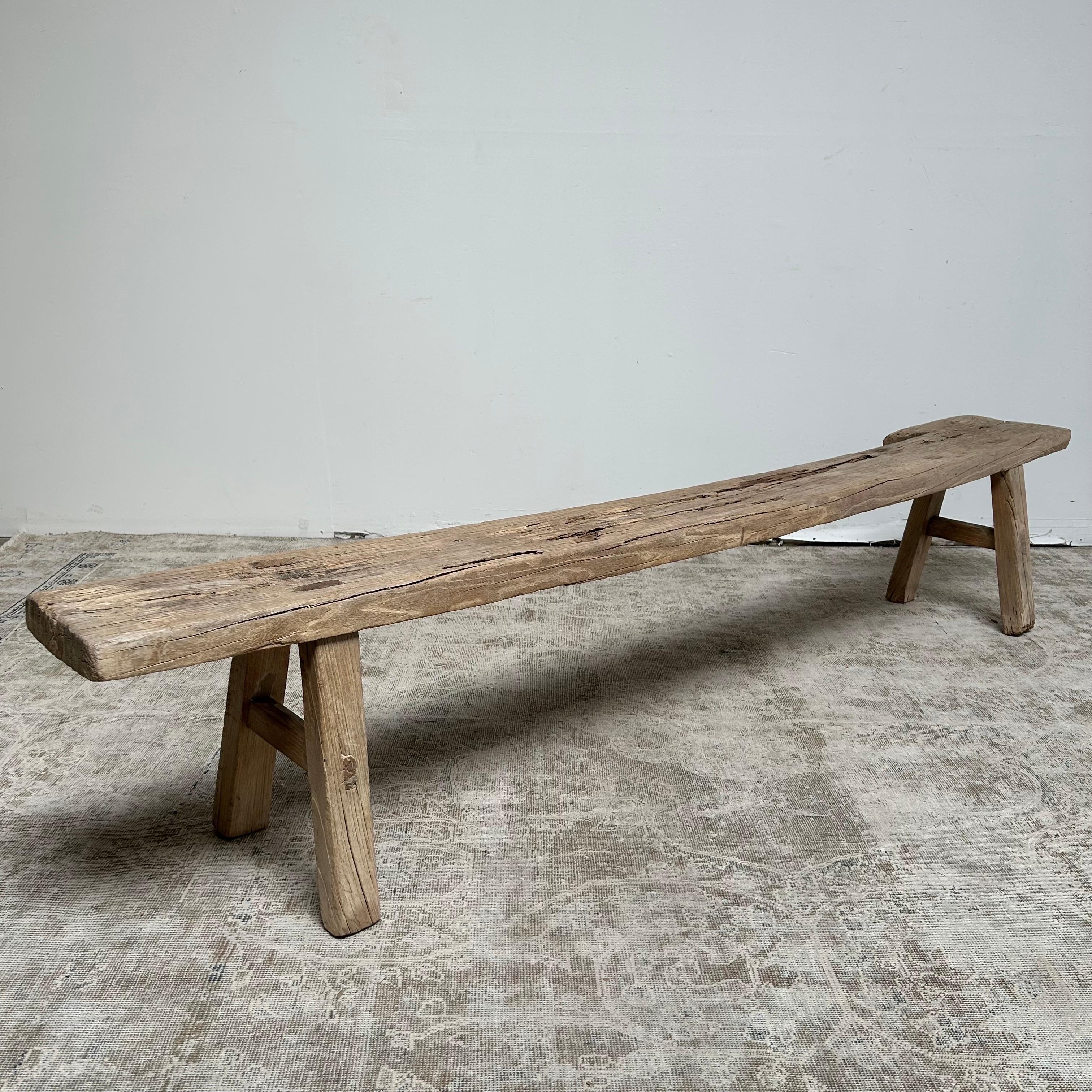 Vintage Antique Elm Wood Bench at 1stDibs