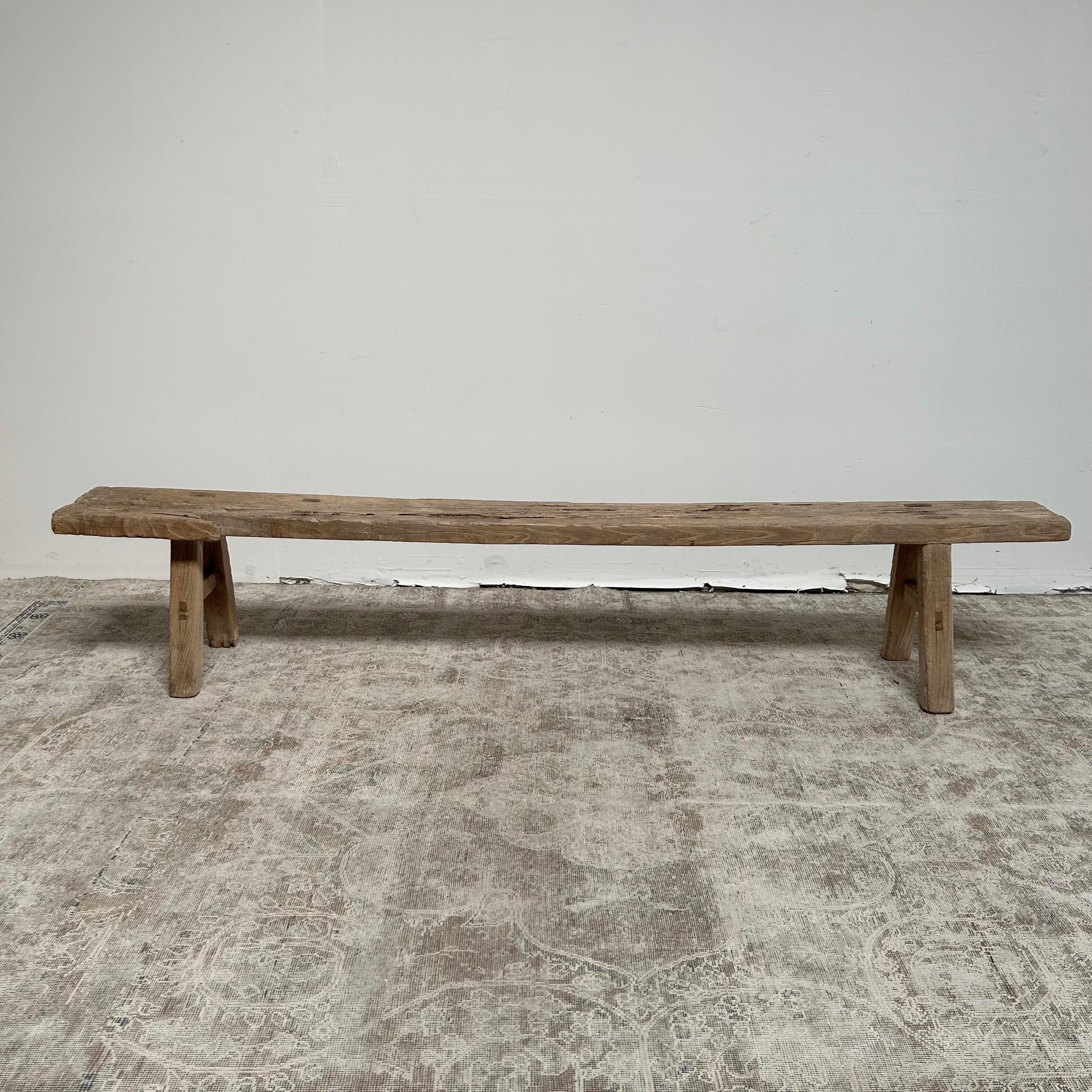 Vintage Antique Elm Wood Bench at 1stDibs
