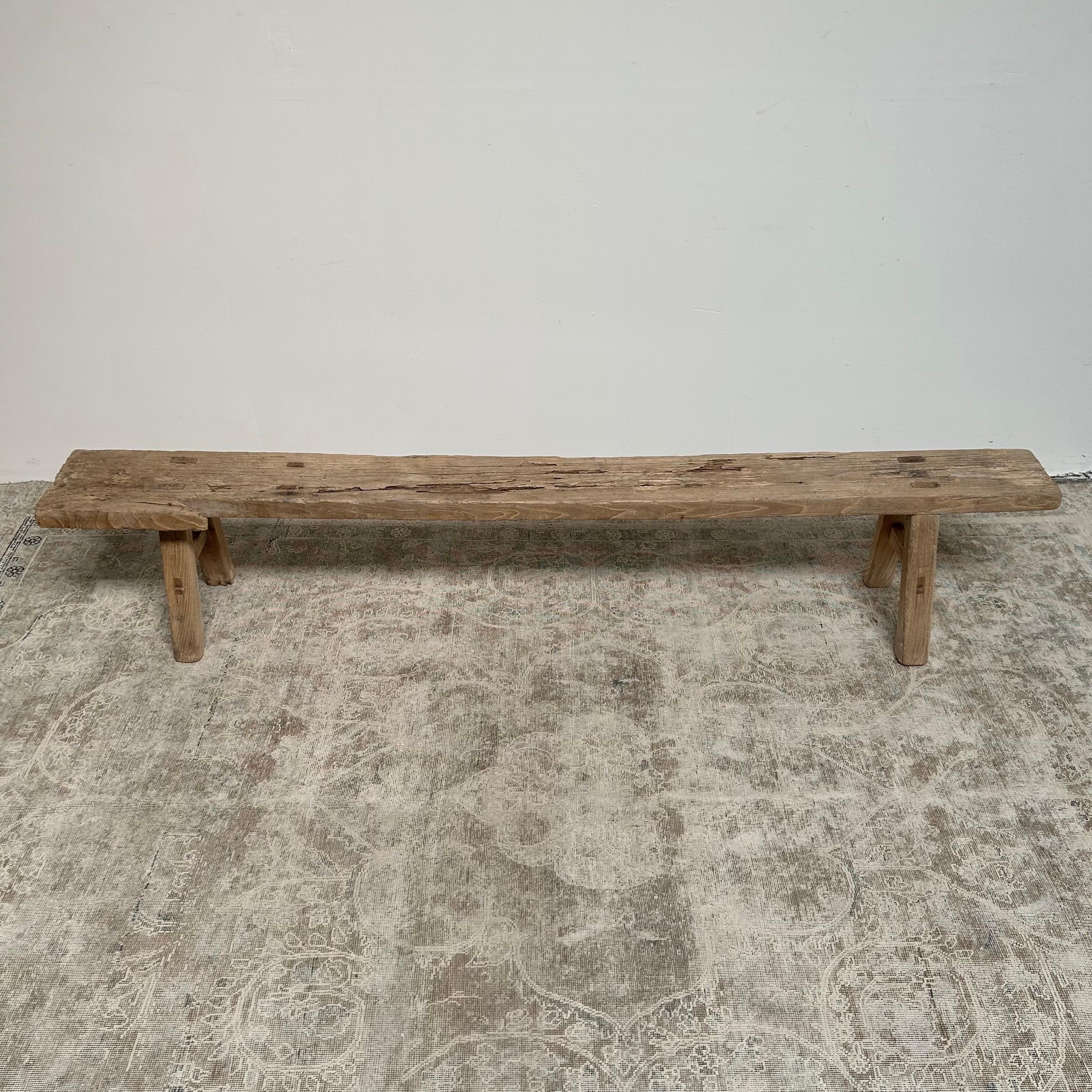 Vintage Antique Elm Wood Bench at 1stDibs