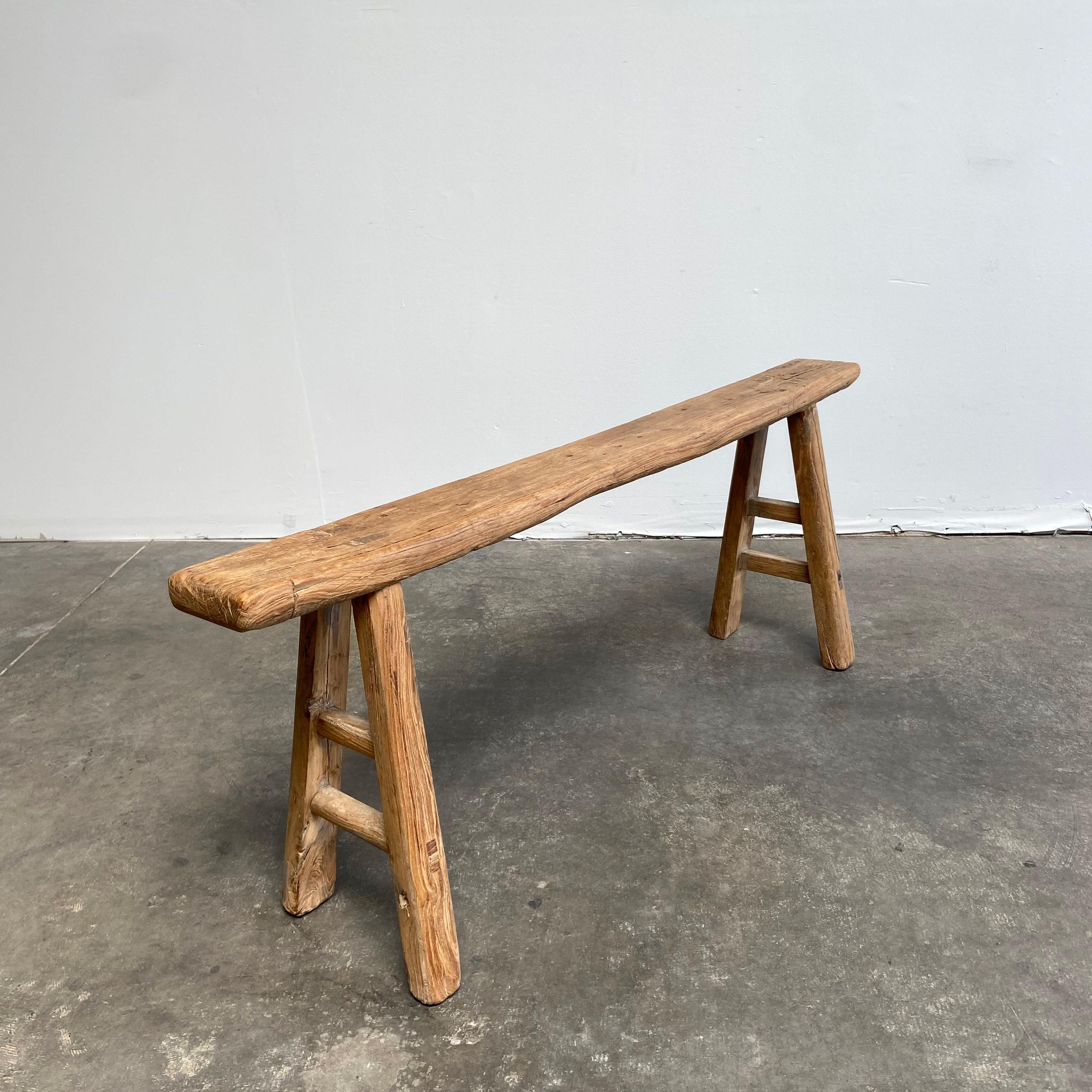 Vintage antique elm wood bench.
These are the real vintage antique elm wood benches! Beautiful antique patina, with weathering and age, these are solid and sturdy ready for daily use, use as a table behind a sofa, stool, coffee table, they are