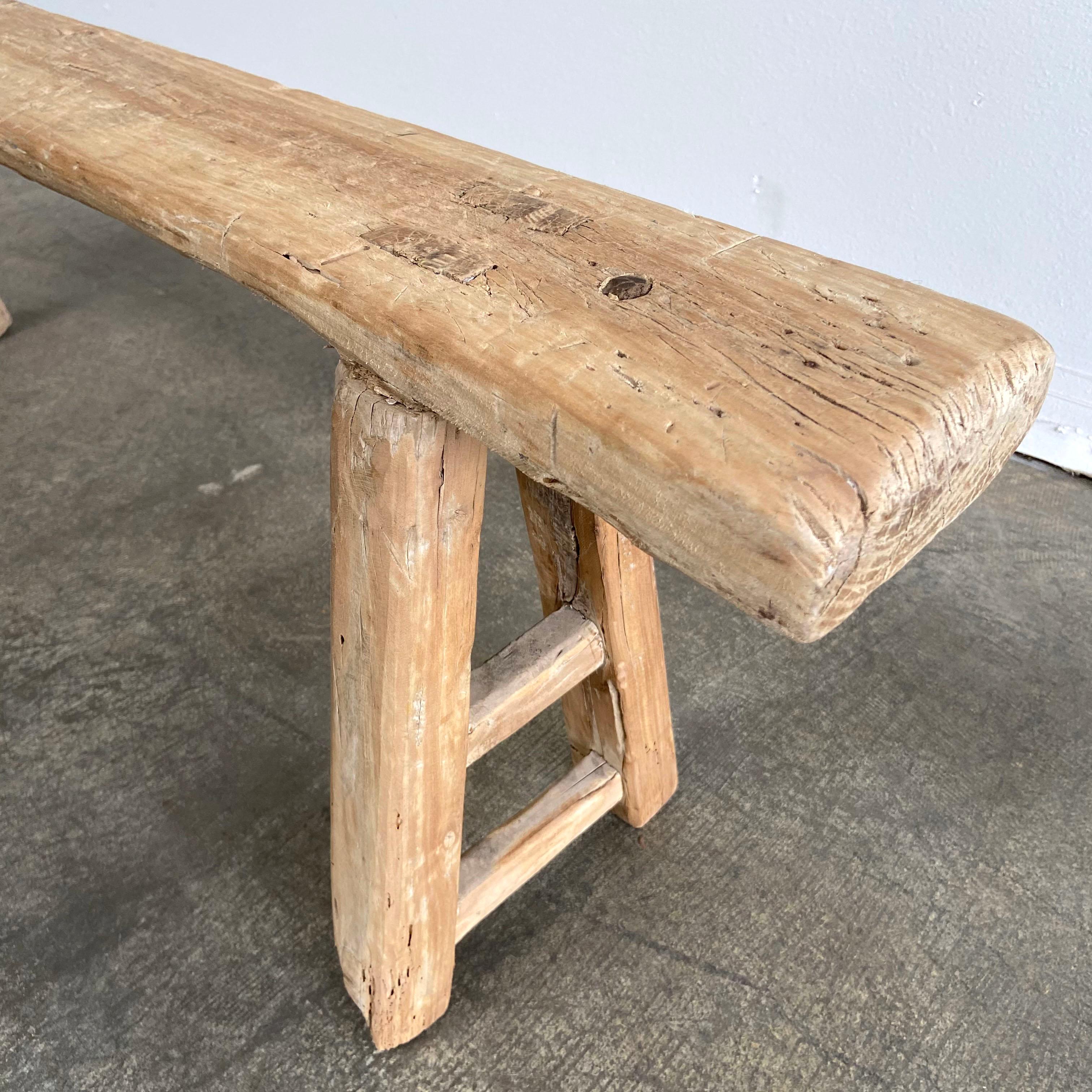 Vintage Antique Elm Wood Bench at 1stDibs