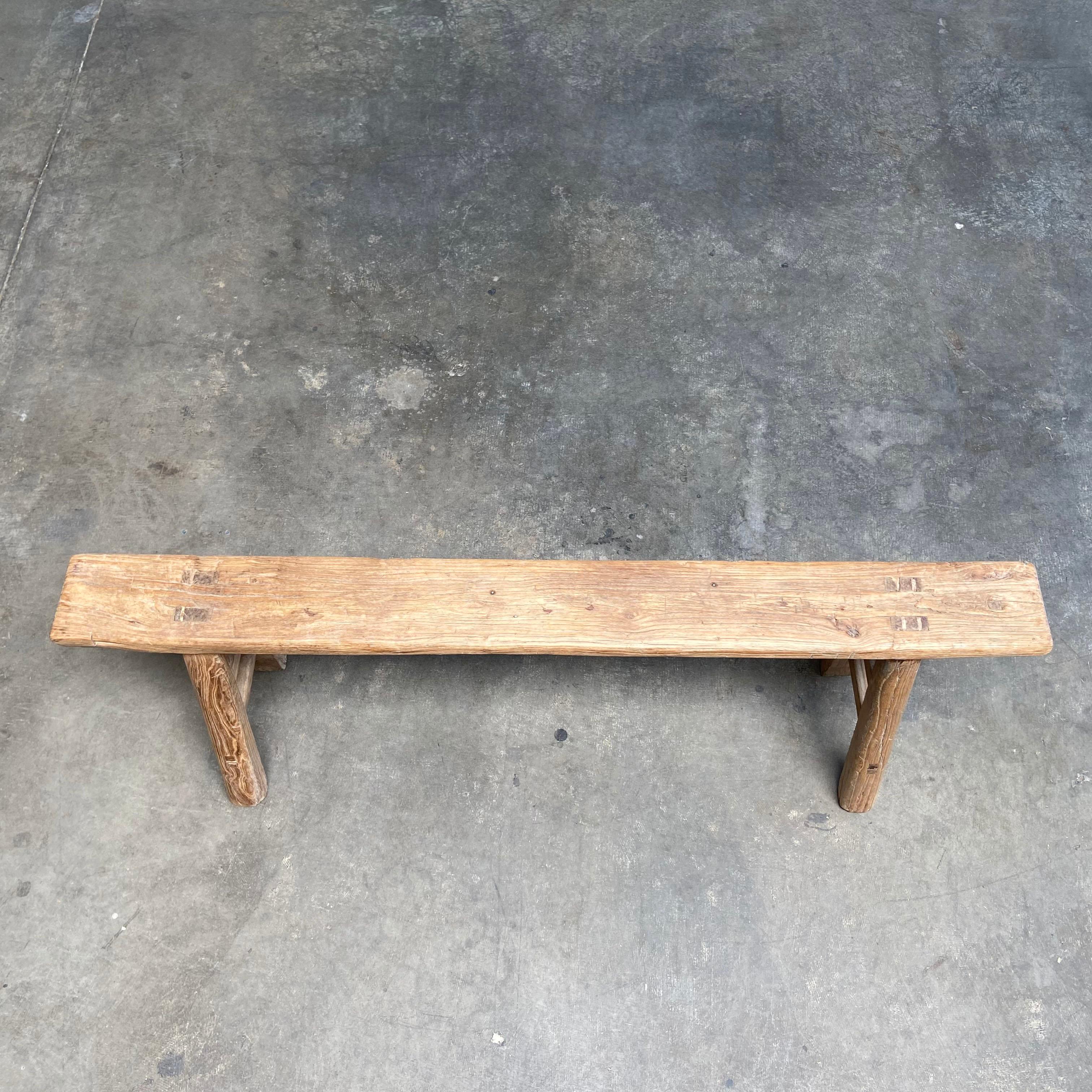 Vintage Antique Elm Wood Bench 2