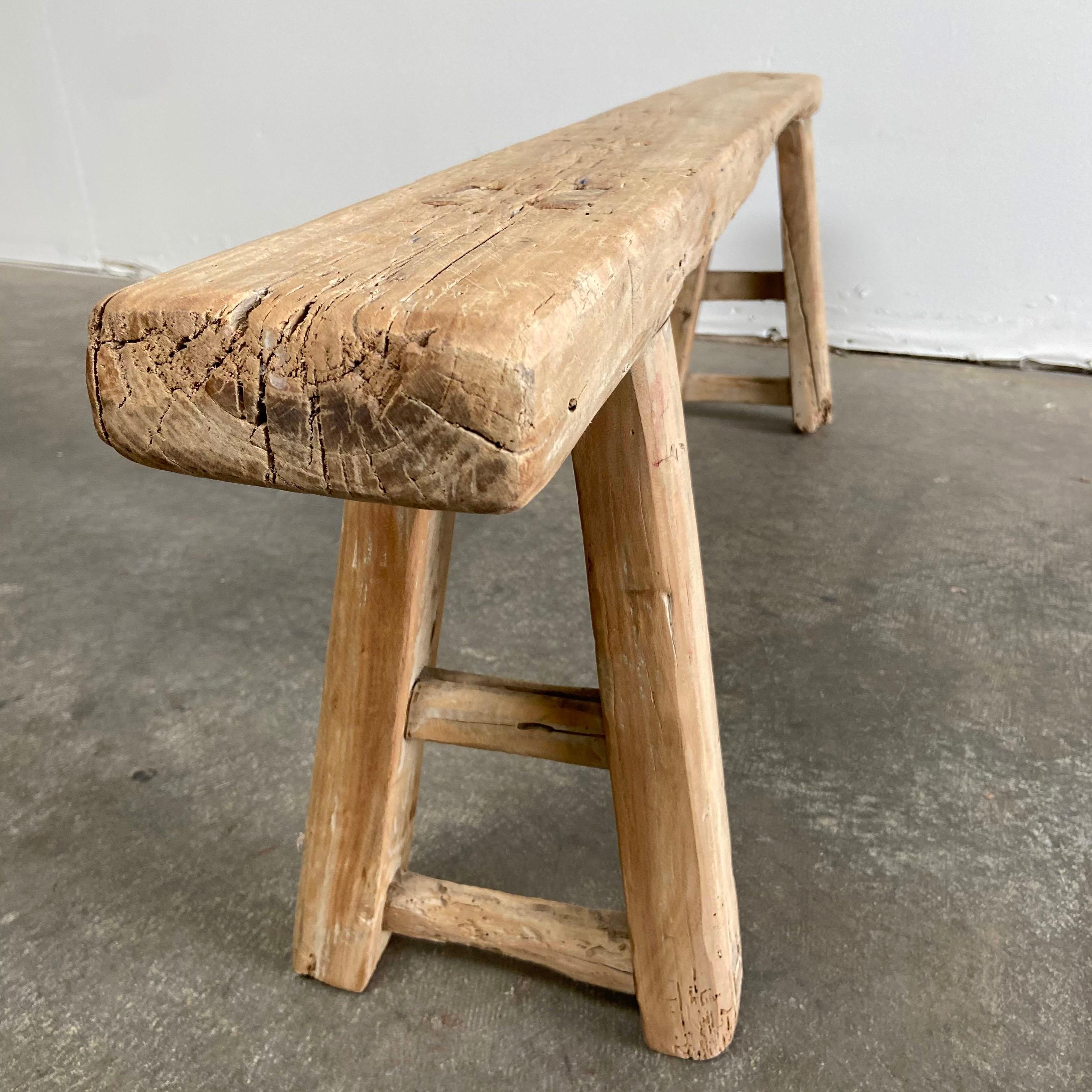 Vintage Antique Elm Wood Bench at 1stDibs