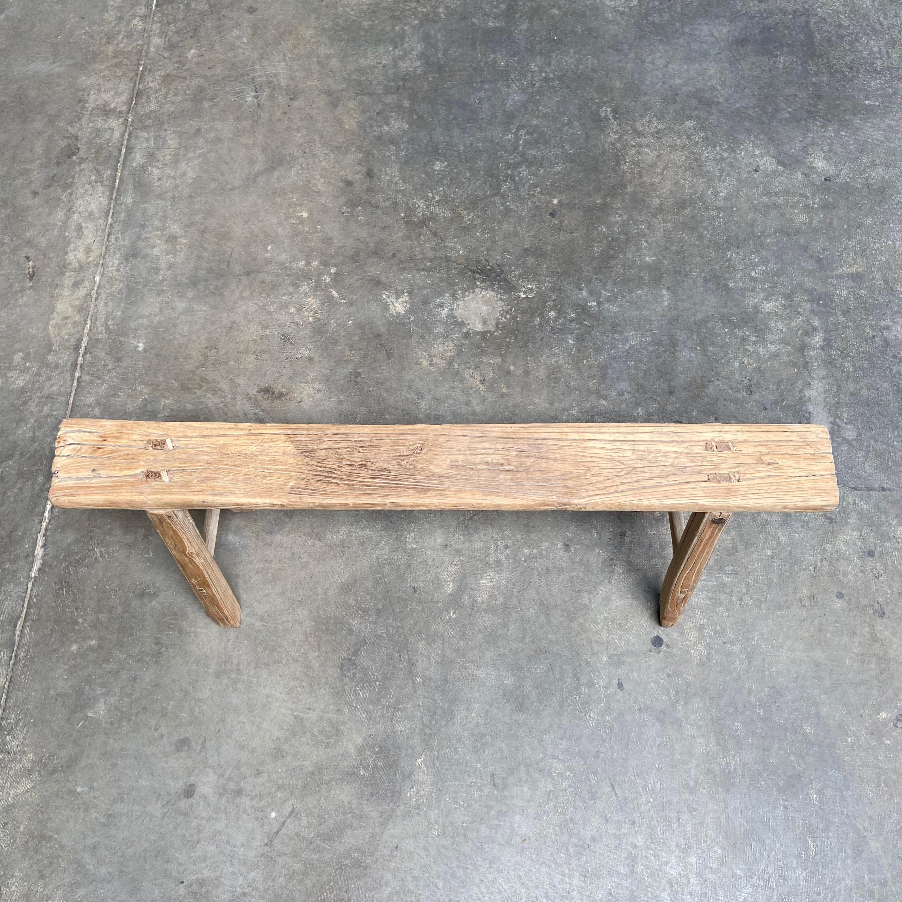 Vintage Antique Elm Wood Bench 3