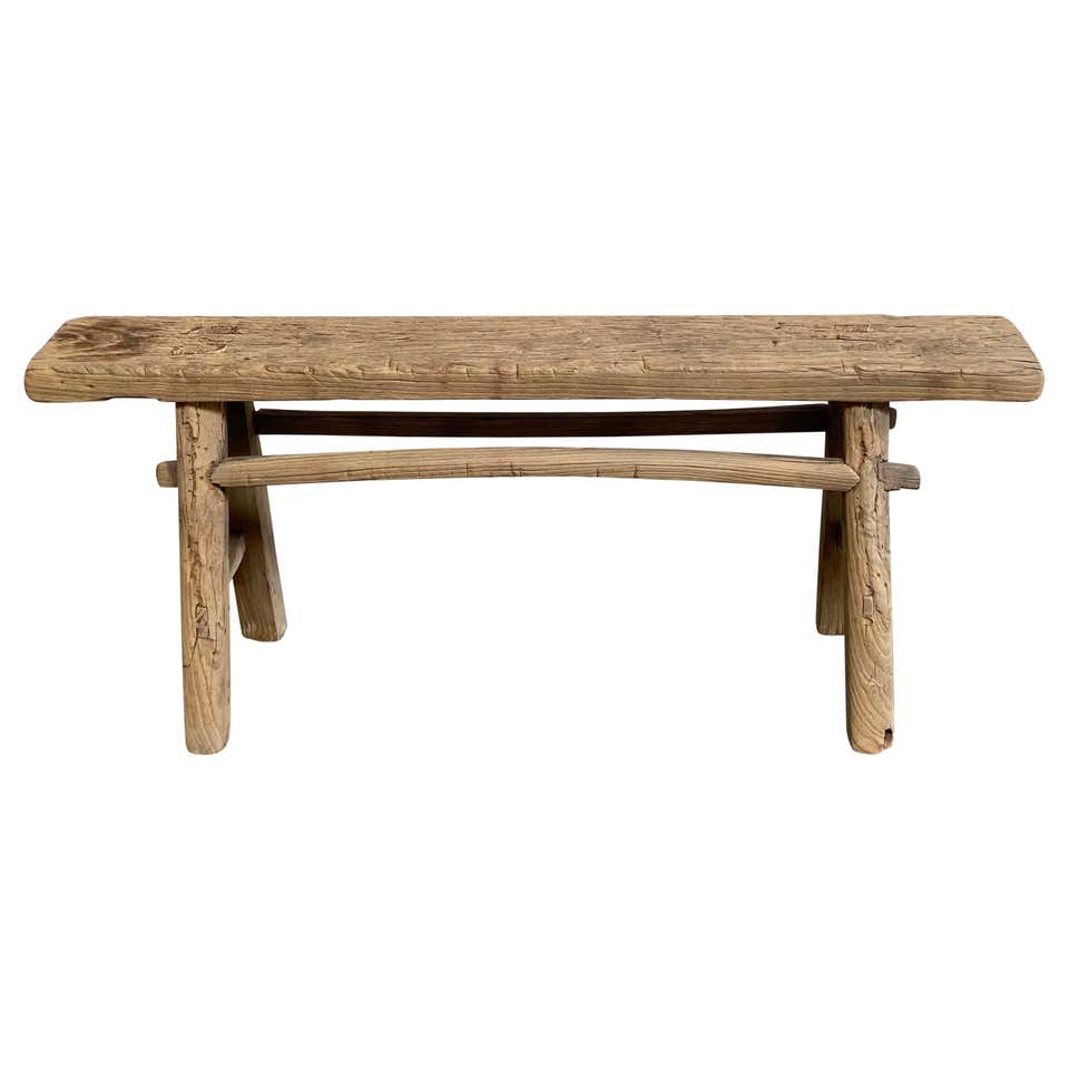 Authentic Antique Elm Wood Bench Coffee Table at 1stDibs