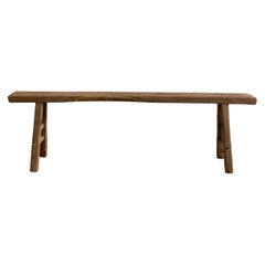 Vintage Antique Elm Wood Bench