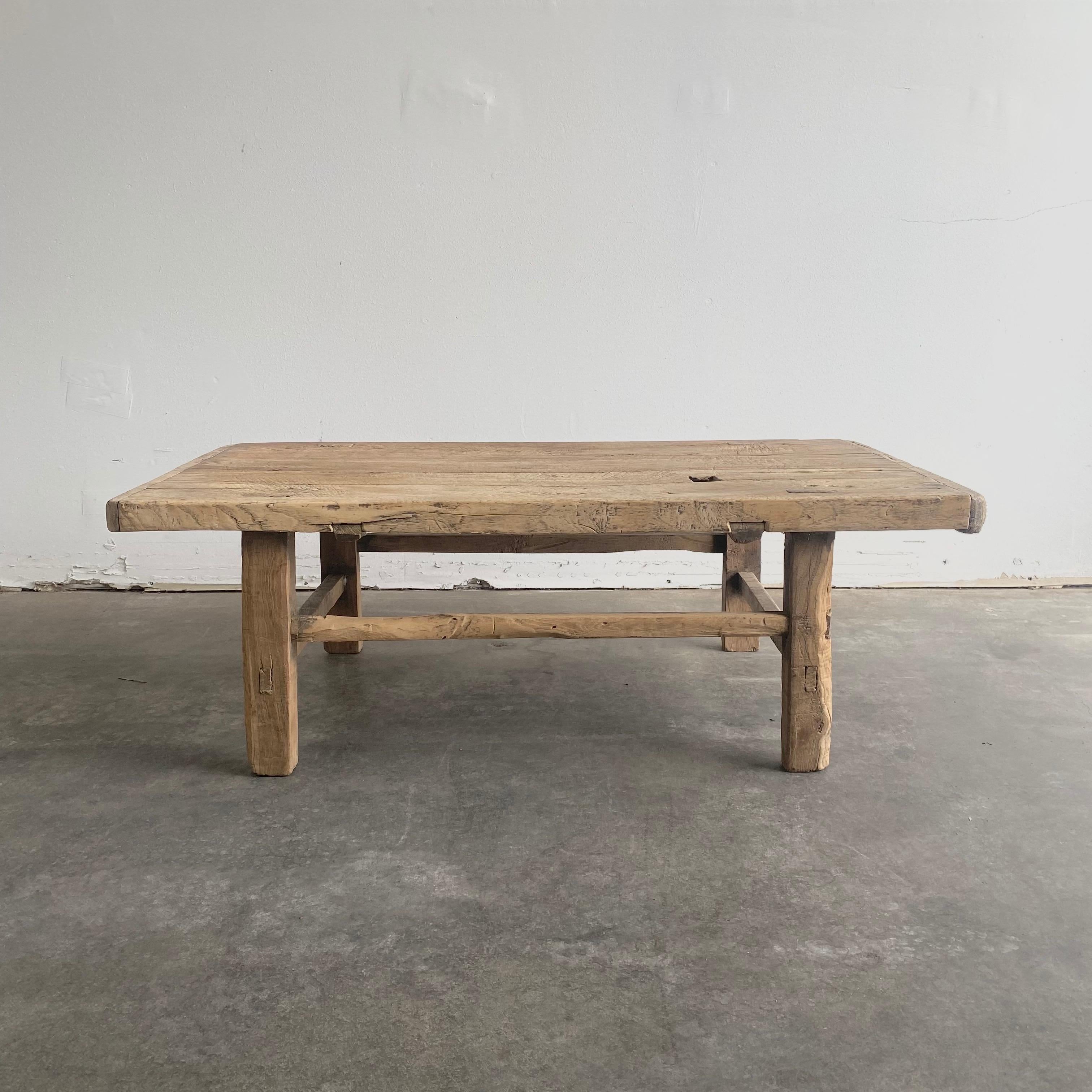 20th Century Vintage Antique Elm Wood Coffee Table