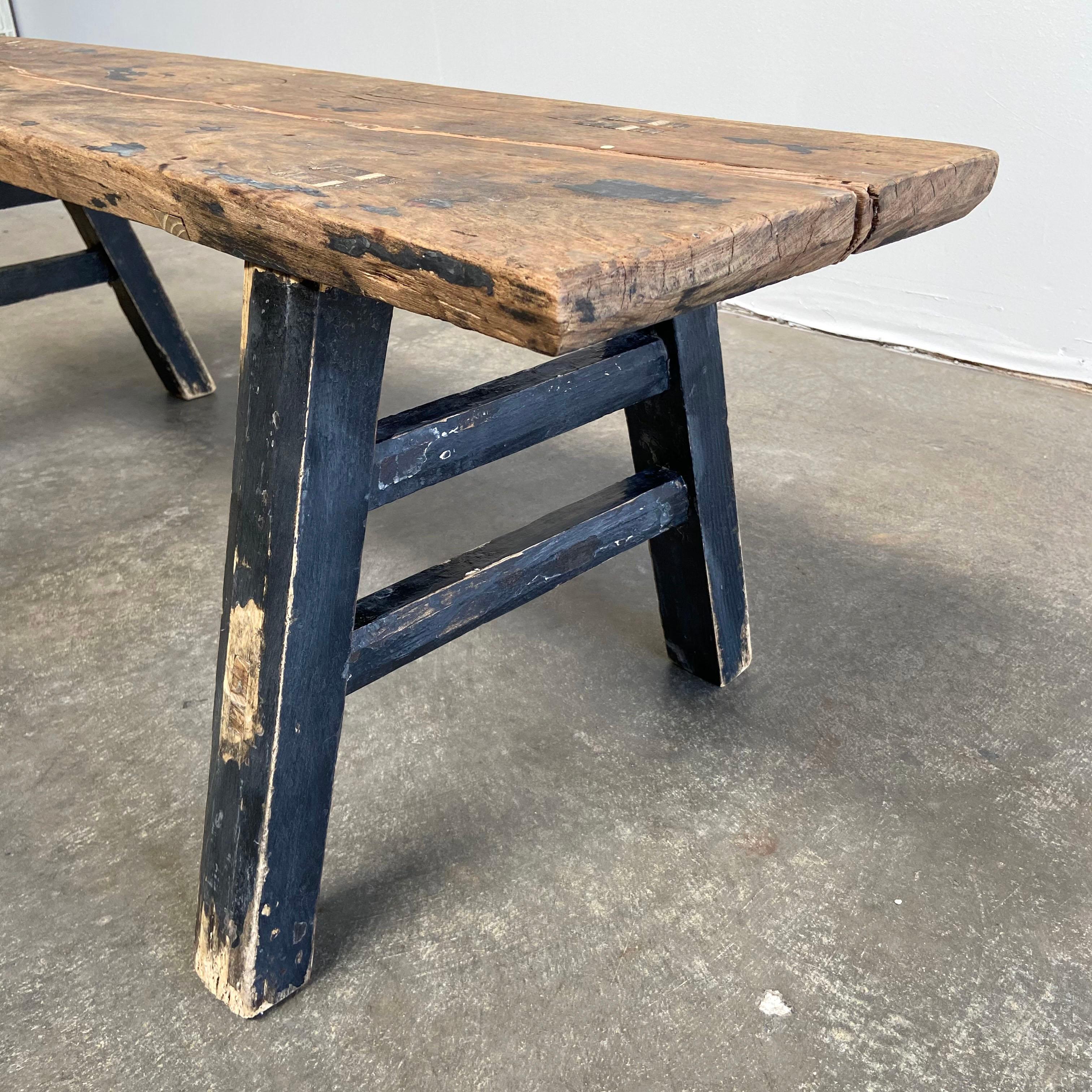 Vintage Antique Elm Wood Coffee Table 3