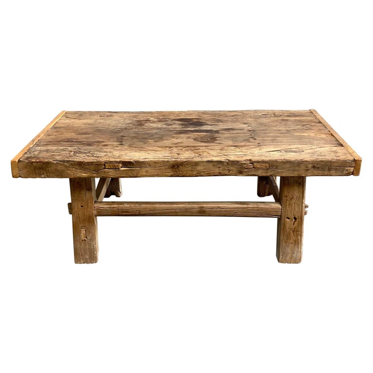 Vintage Antique Elm Wood Coffee Table at 1stDibs