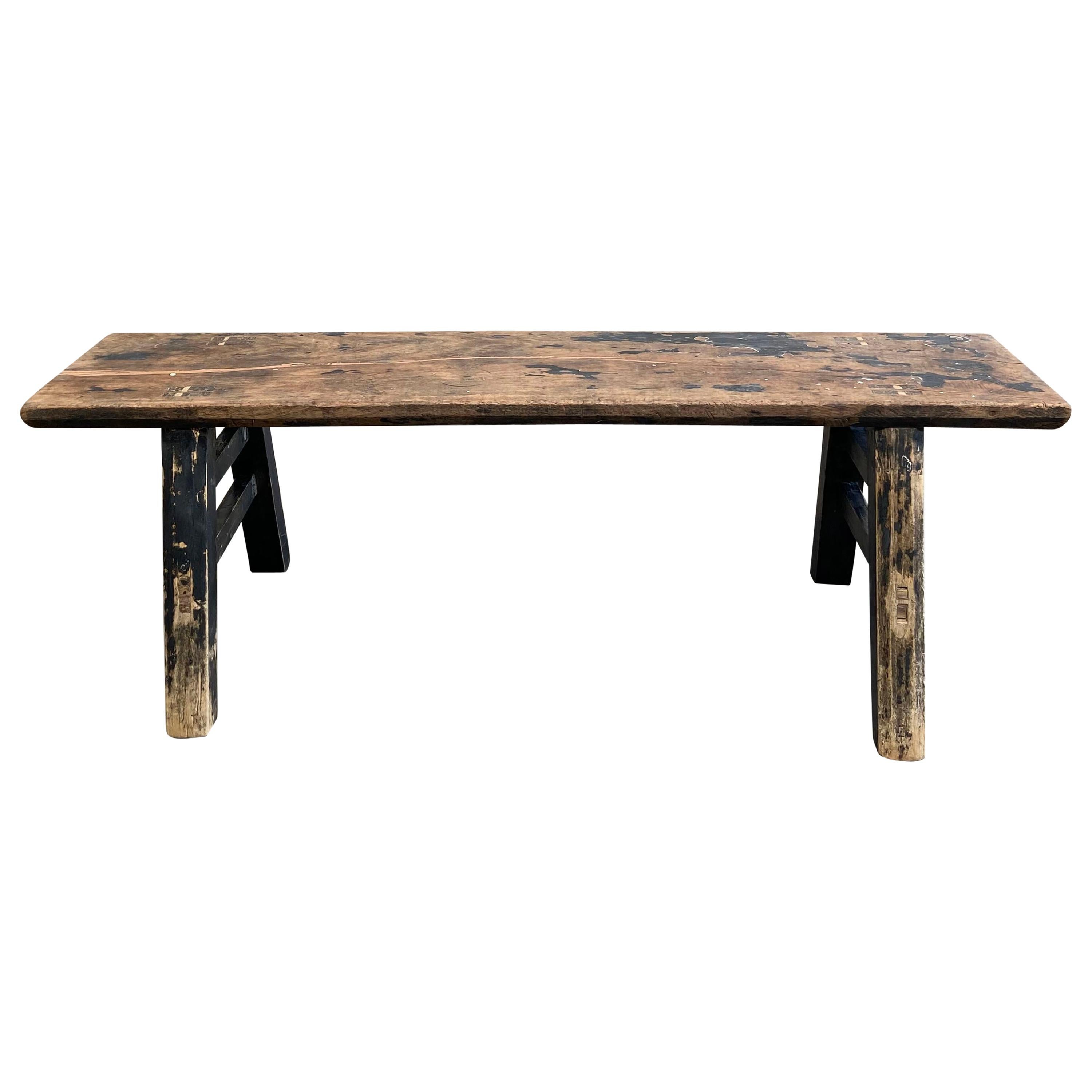 Vintage Antique Elm Wood Coffee Table