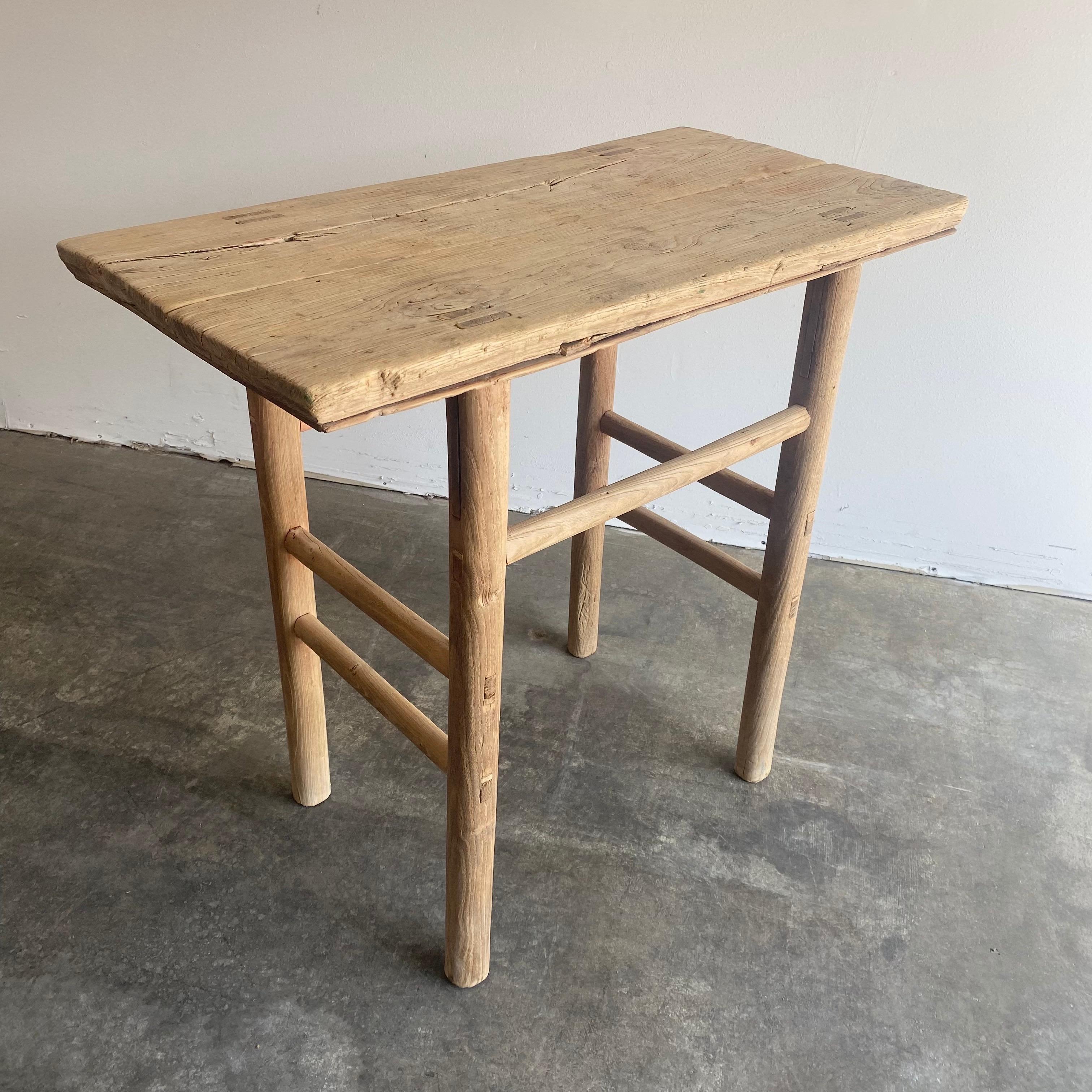 20th Century Vintage Antique Elm Wood Console Table For Sale