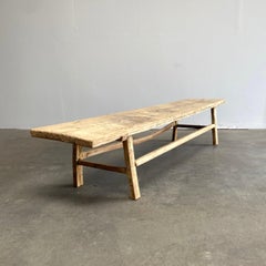 Vintage Antique Elm Wood Long Coffee Table